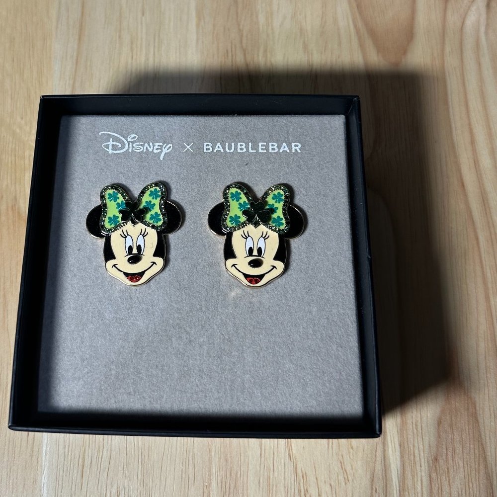 New Disney X BaubleBar Minnie Mouse Green Clover St. Patrick's Day Earrings